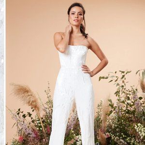 Anthropologie - White Sequin Strapless Jumpsuit - wedding, birthday